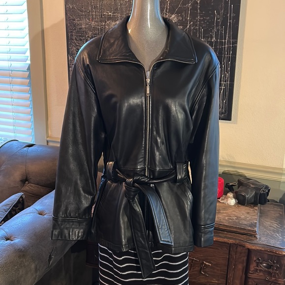 Vintage Valerie Stevens New Zealand Lambskin Belted Leather Jacket - Picture 1 of 8